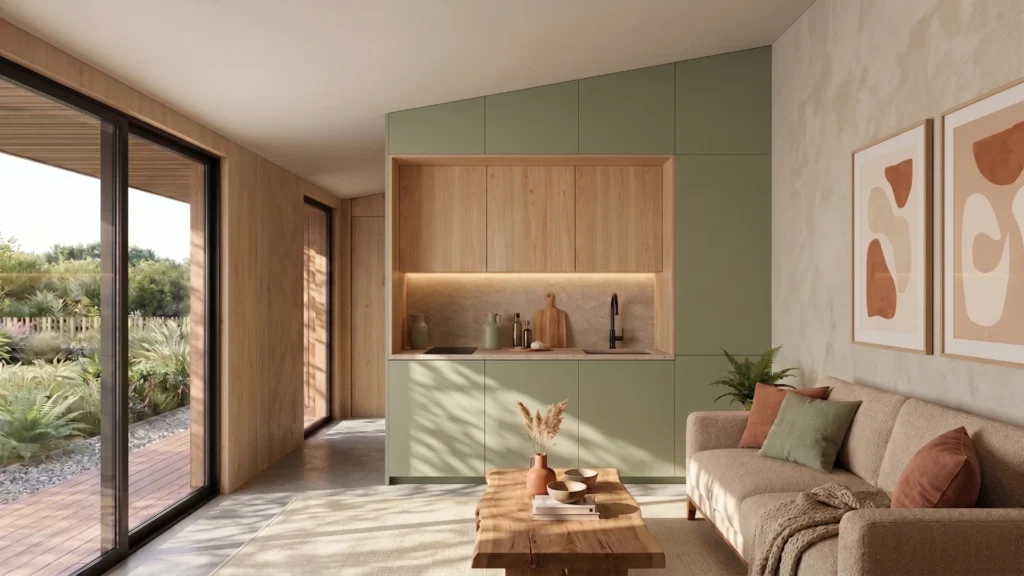 Aménagement intérieur d'un salon et d'une cuisine à Plouhinec - Morbihan - par Atelier Glaz Architecture